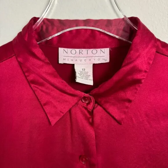 Vintage Norton McNaughton Red Silk Blouse Size 12 - Picture 5 of 8